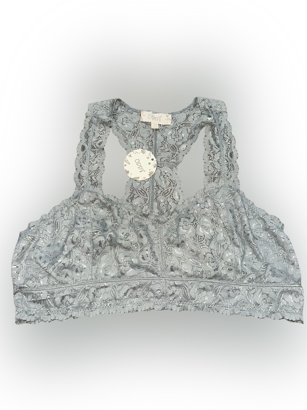 ODDY Women’s Gray Floral Laced Racerback Wide Lined V-Neck Stretchy Bralette 3X